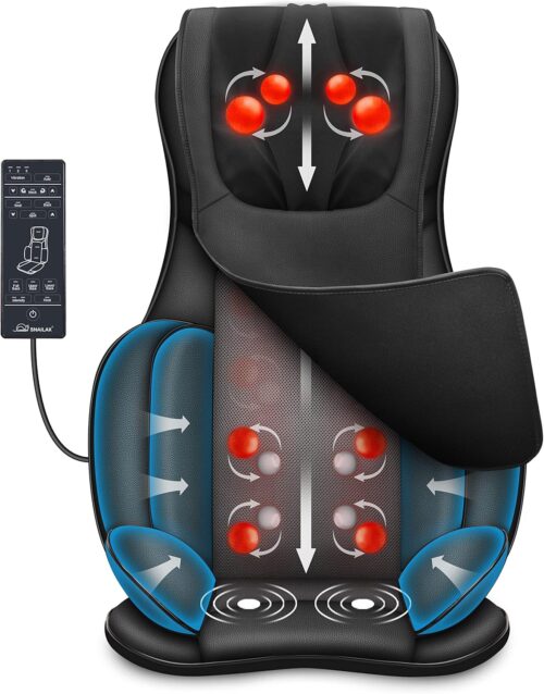 SIEGE MASSAGE CHAUFFANT POUR DOS ET LOMBAIRE NUQUE ET COU MASSEUR AVEC 8 ROULEAUX ET 3 VIBRATION